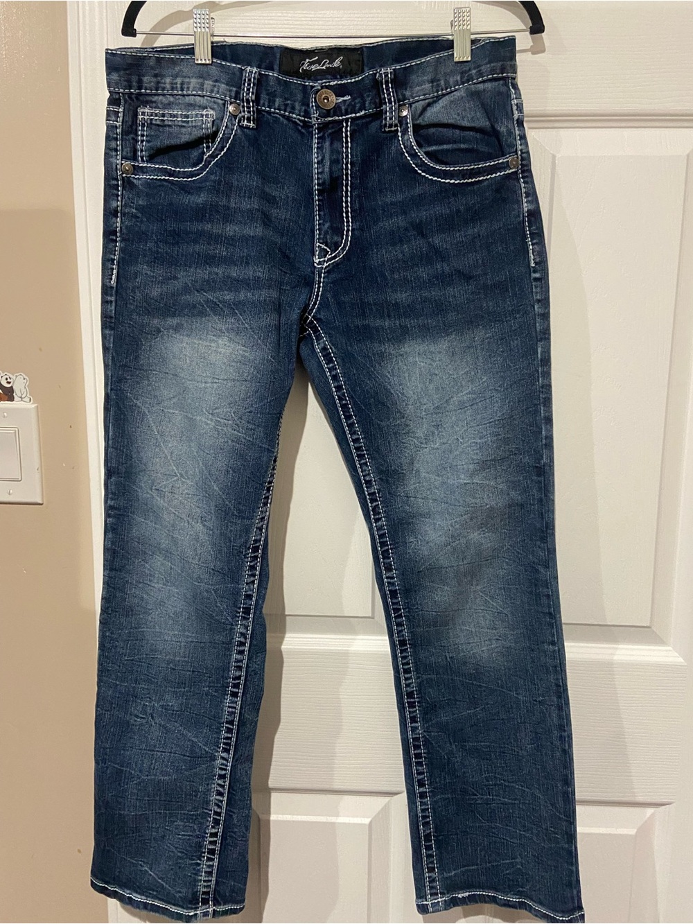 Men's Dark Blue Straight Jeans with Faded Wash